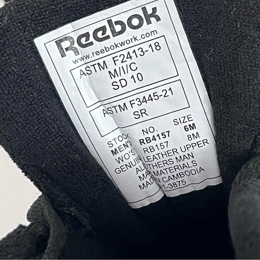 Reebok Women’s Size 8 / Men’s Size‎ 6 Black Leather Work Shoes Comp Toe Sneakers